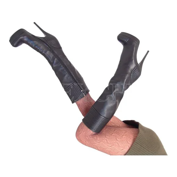 Loriblu Stiletto Black Leather Platforms Boots Womens Shoes High Heels